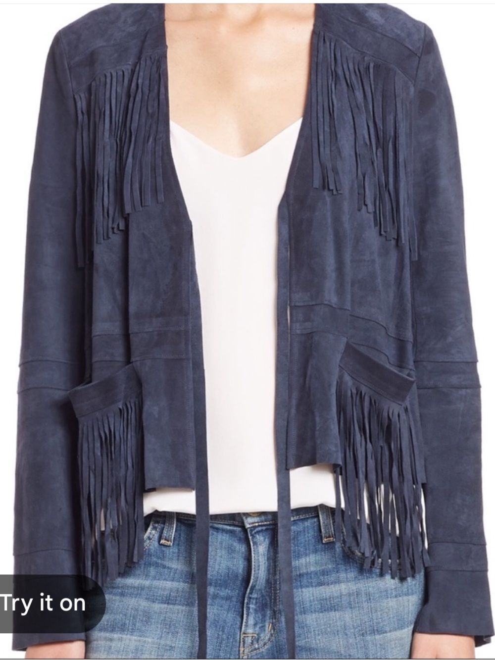 Elizabeth and James Zadeh
Fringed Suede Jacket size small charcoal blue